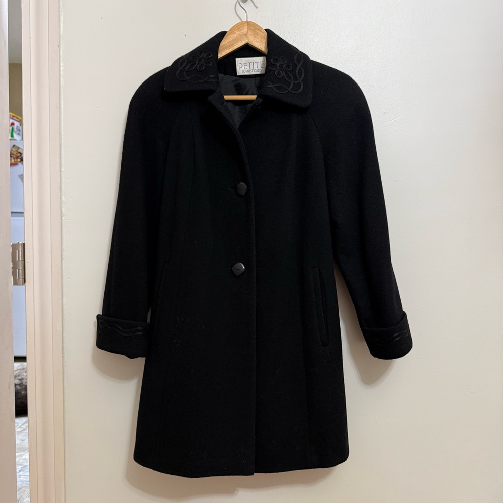 Petite Sophisticate Elegant Black Wool Pea Coat Vintage